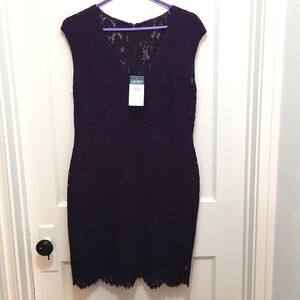 NWT Ralph Lauren Purple Lace Sheath Dress Size 12 Petite